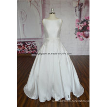 Satin Back V-Neck Design with Bowknot Modern Style Wedding Dress